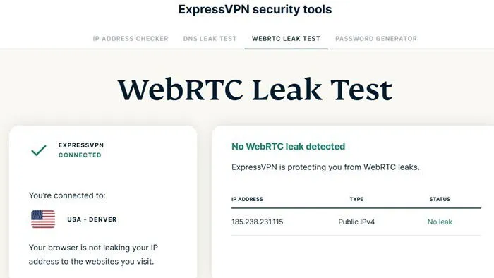 La prueba de fugas de WebRTC con ExpressVPN garantiza que no haya fugas de datos a través del navegador.