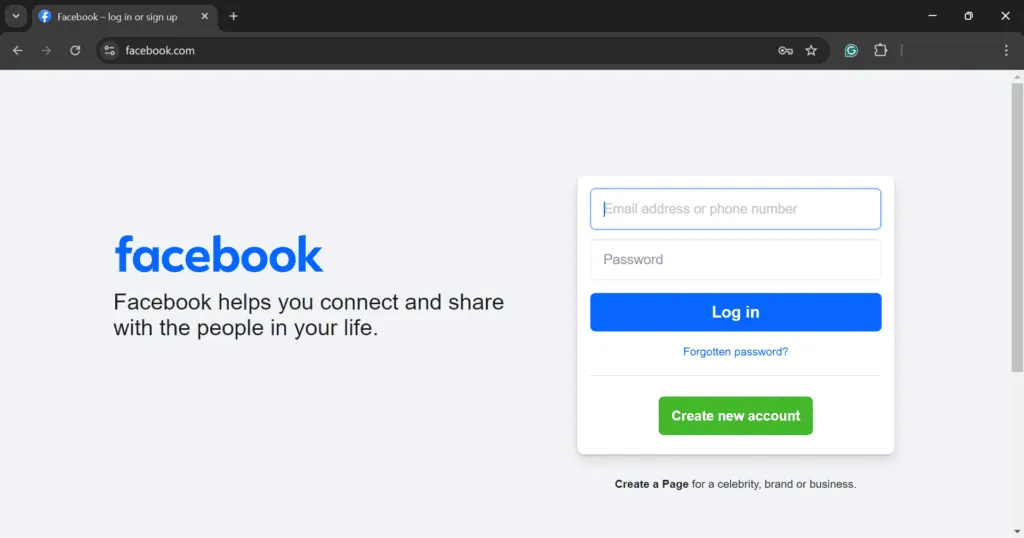 facebook su un browser