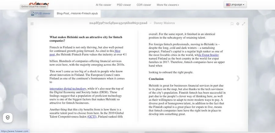 Anzeigen eines ePUB in der FViewer-App