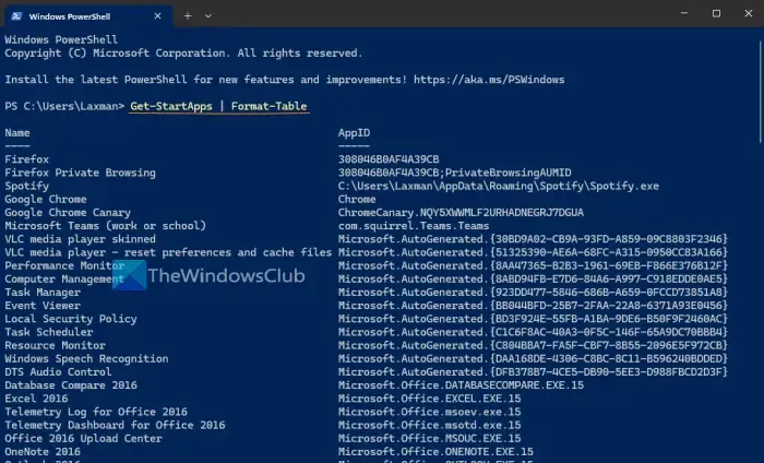 Obtener el ID de la aplicación Aplicaciones instaladas PowerShell