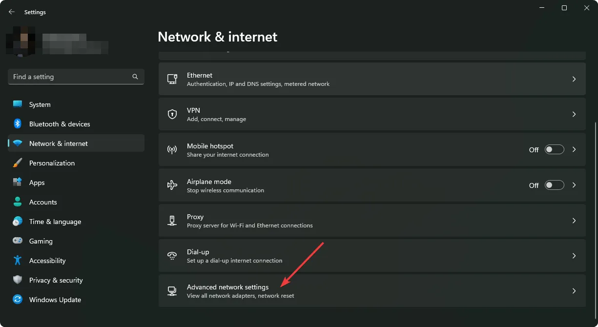 going advanced network settings win11