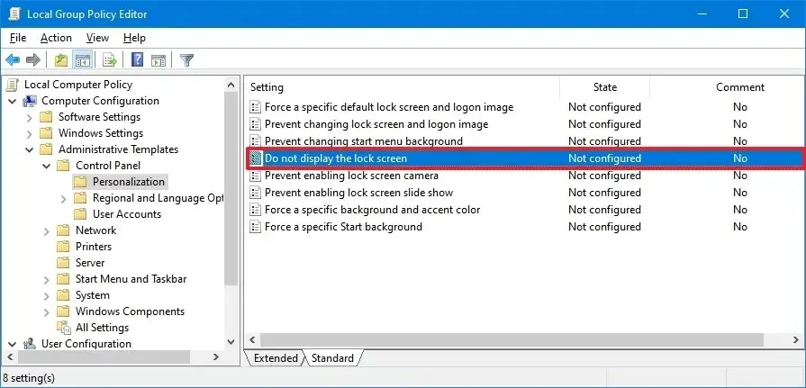 Group Policy Personalization settings