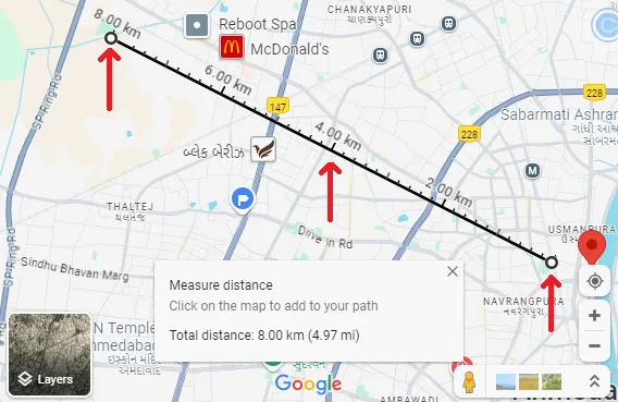 Halbzeitpunkt durch Distanzmessung Google Maps Web