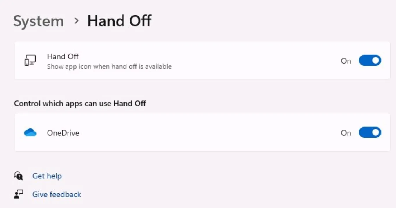 Hand off no Windows 11