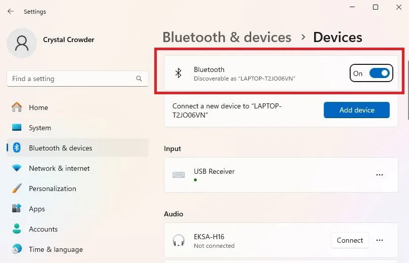 Ativando o Bluetooth no Windows.