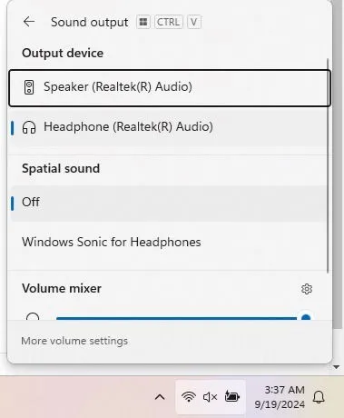 Método rápido para elegir el dispositivo de sonido predeterminado en Windows.