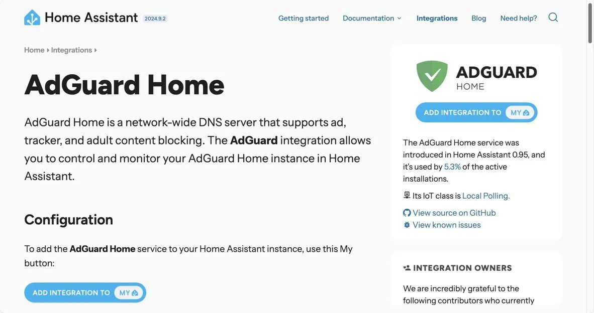 Home Assistant Adguard-integratie