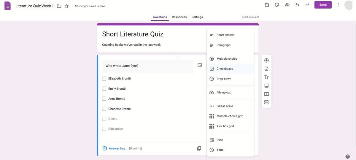 Für Quizze in Google Forms sind mehrere Antwortformate verfügbar.