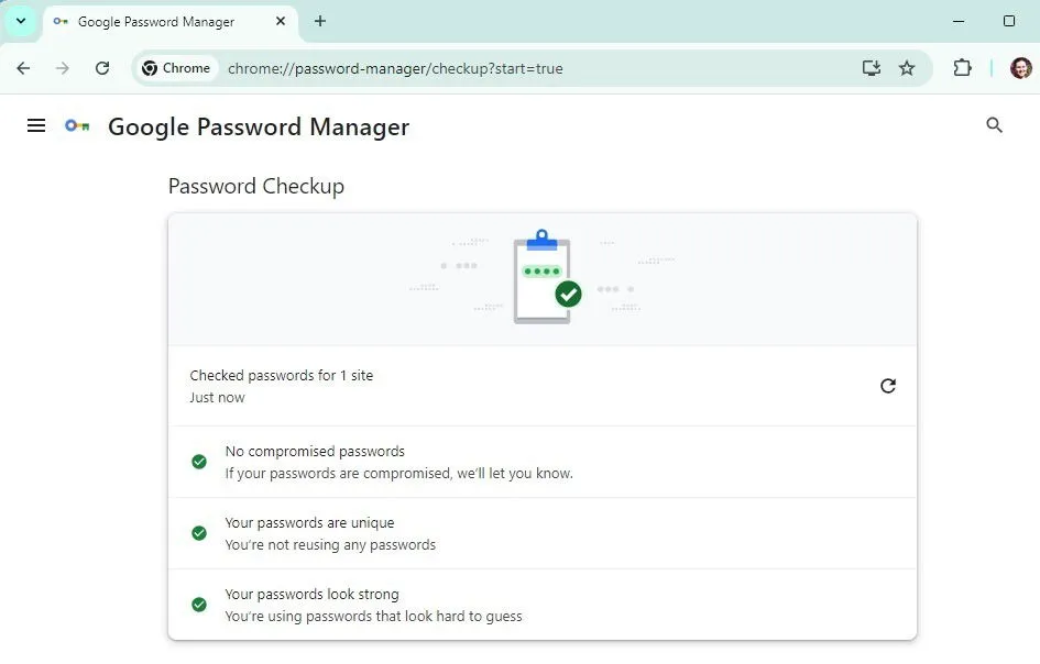 Controllo della sicurezza della password in Chrome.