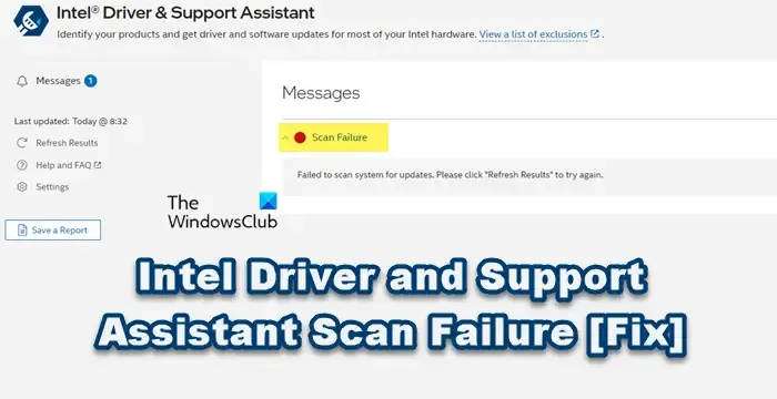 Errore di scansione di Intel Driver and Support Assistant