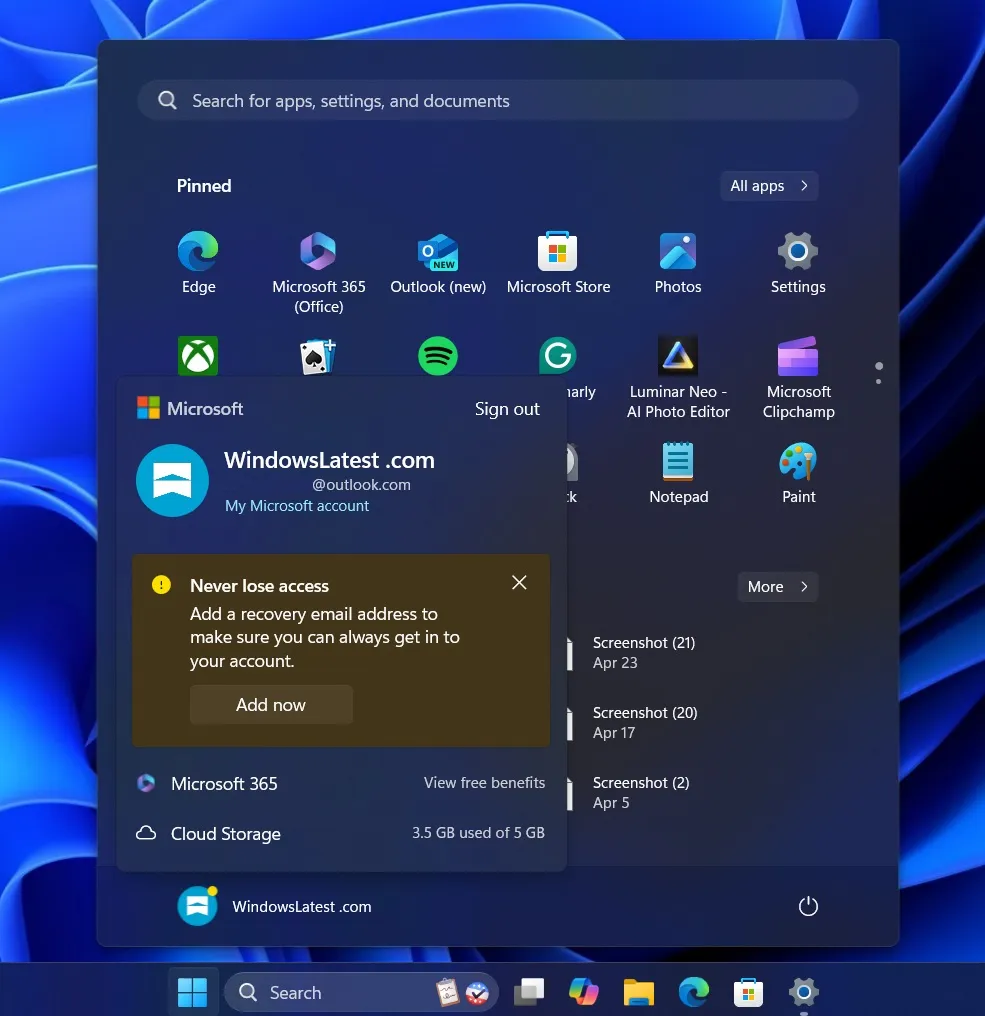 Interactief startmenu