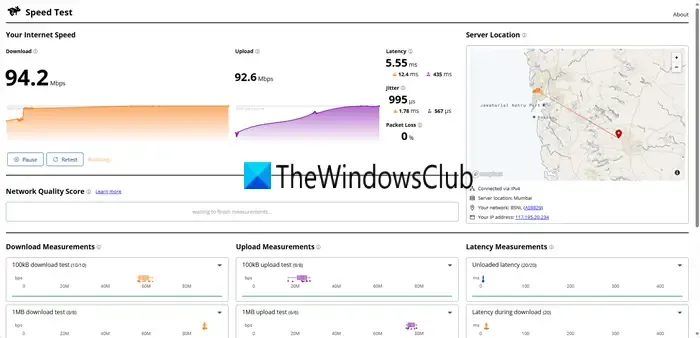 Serviços de teste de velocidade da Internet online