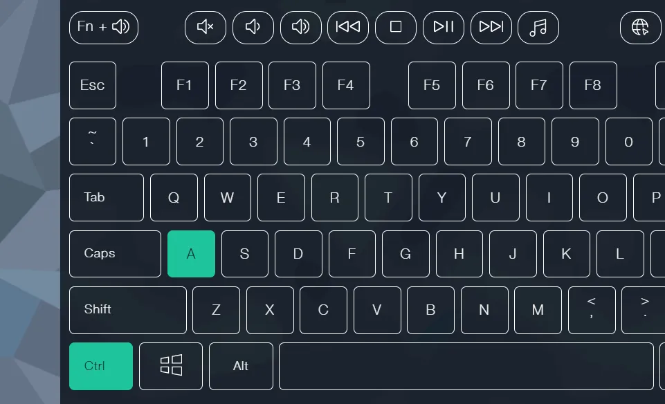 Interface da ferramenta Key-Test com Ctrl+A destacado