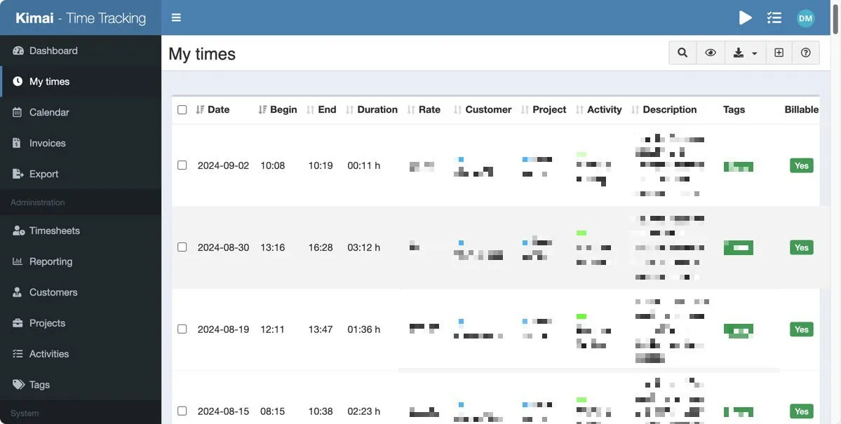 Kimai Time Tracking