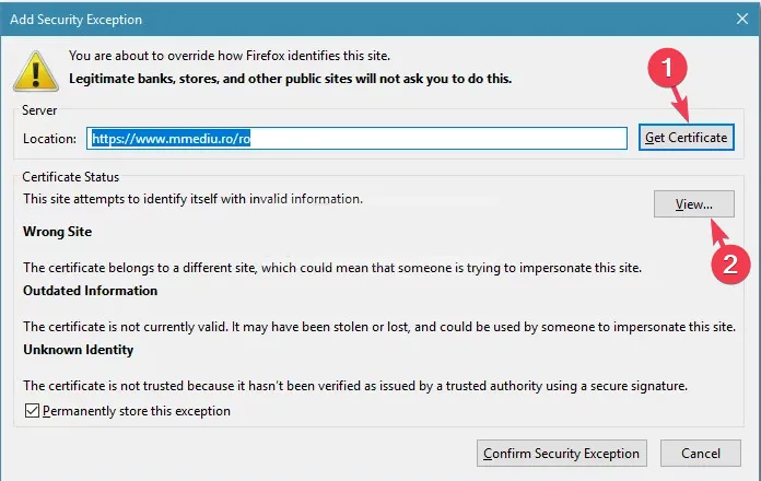 Ottieni certificato - SSL_ERROR_BAD_CERT_DOMAIN