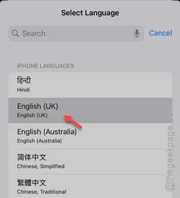 Select New Language