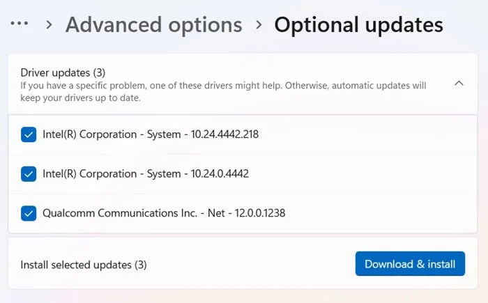 Installieren optionaler Updates in Windows 11 für August 2024.