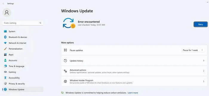 嘗試更新 Windows 時遇到錯誤。