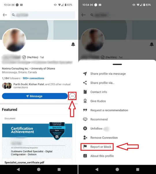 A step shows to open LinkedIn settings on Mobile App.