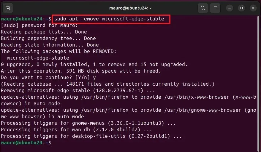 Disinstallare Edge stabile su Linux