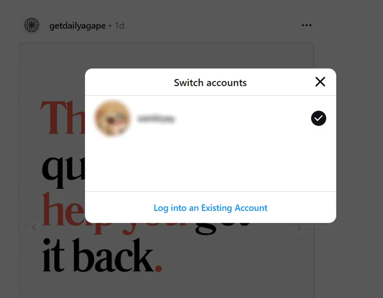 Log into existing Instagram account on your browser