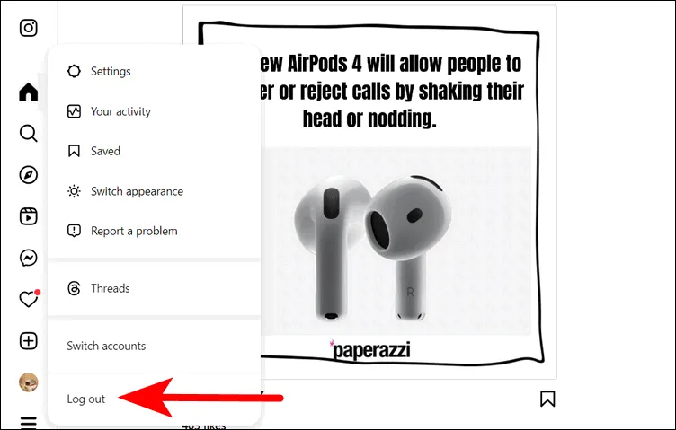 Logging out of Instagram in a computer