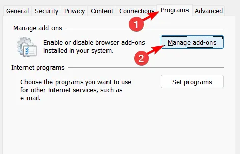 Administrar complementos y opciones de Internet