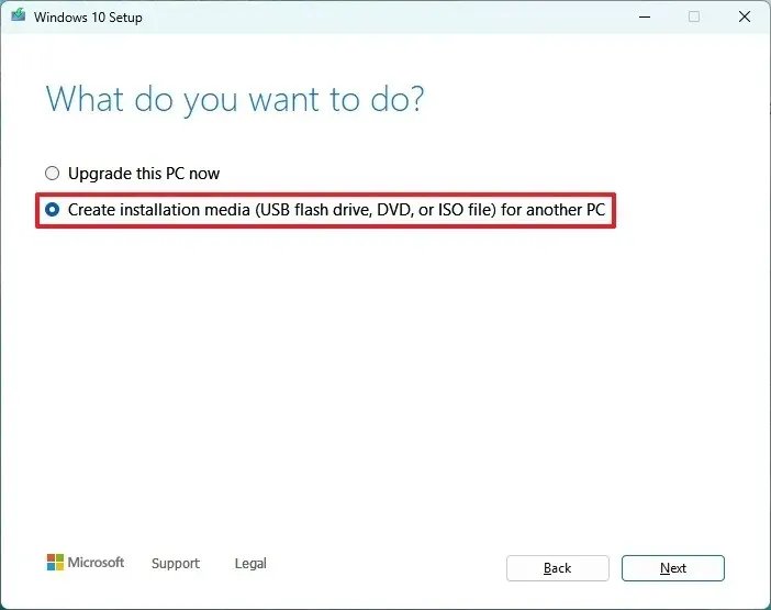 Outil de création de support Créer une option de support d'installation