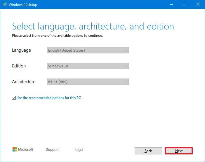 Configuración de la herramienta de creación de medios de Windows 10