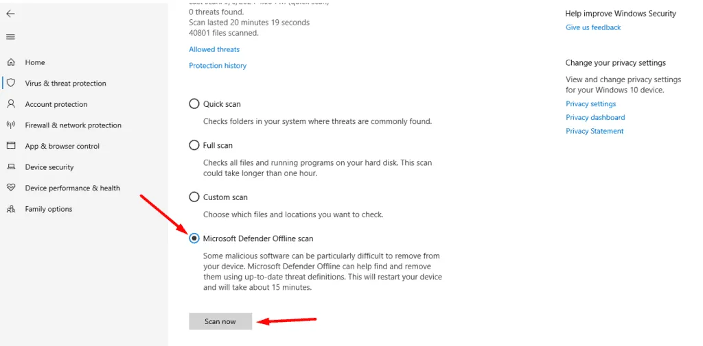 Microsoft Defender Offline scan