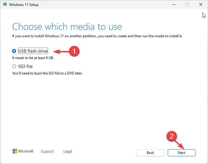 USB-stick en klik op Volgende - CHIPSET_DETECTED_ERROR