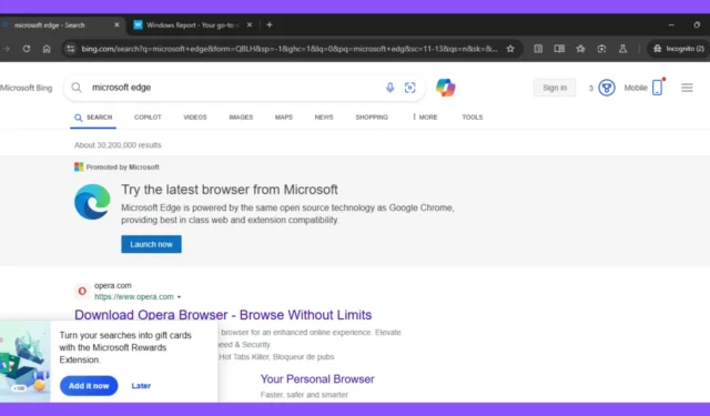 Microsoft intensifica promoção e incentivos do Edge para usuários do Chrome no modo anônimo