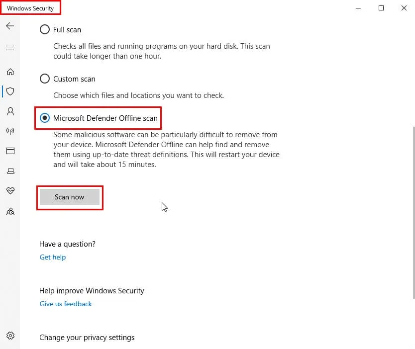 Microsoft Defender sin conexión