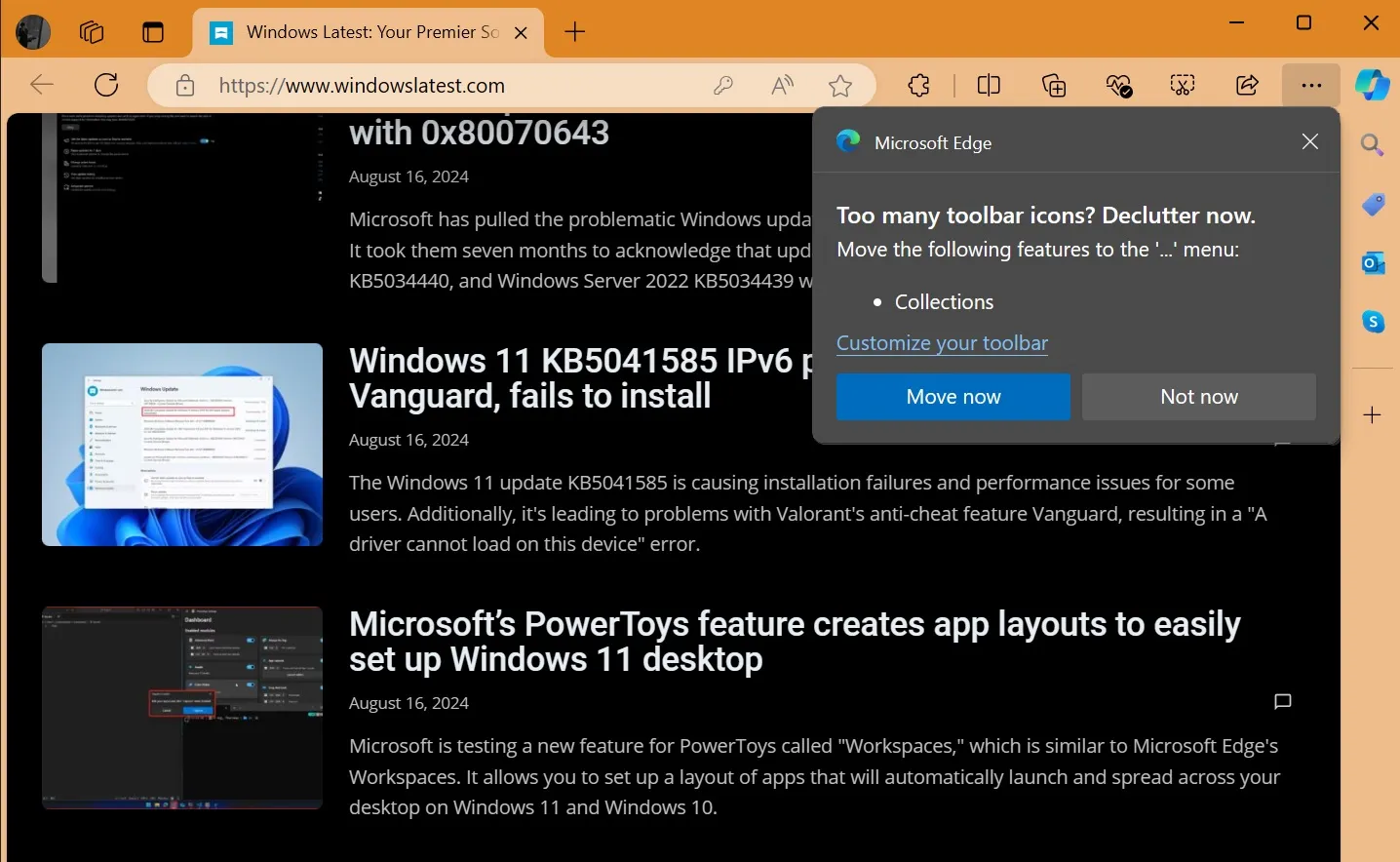 Microsoft Edge declutter feature