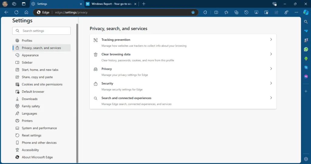 Microsoft Edge new Privacy, Search and Services Settings