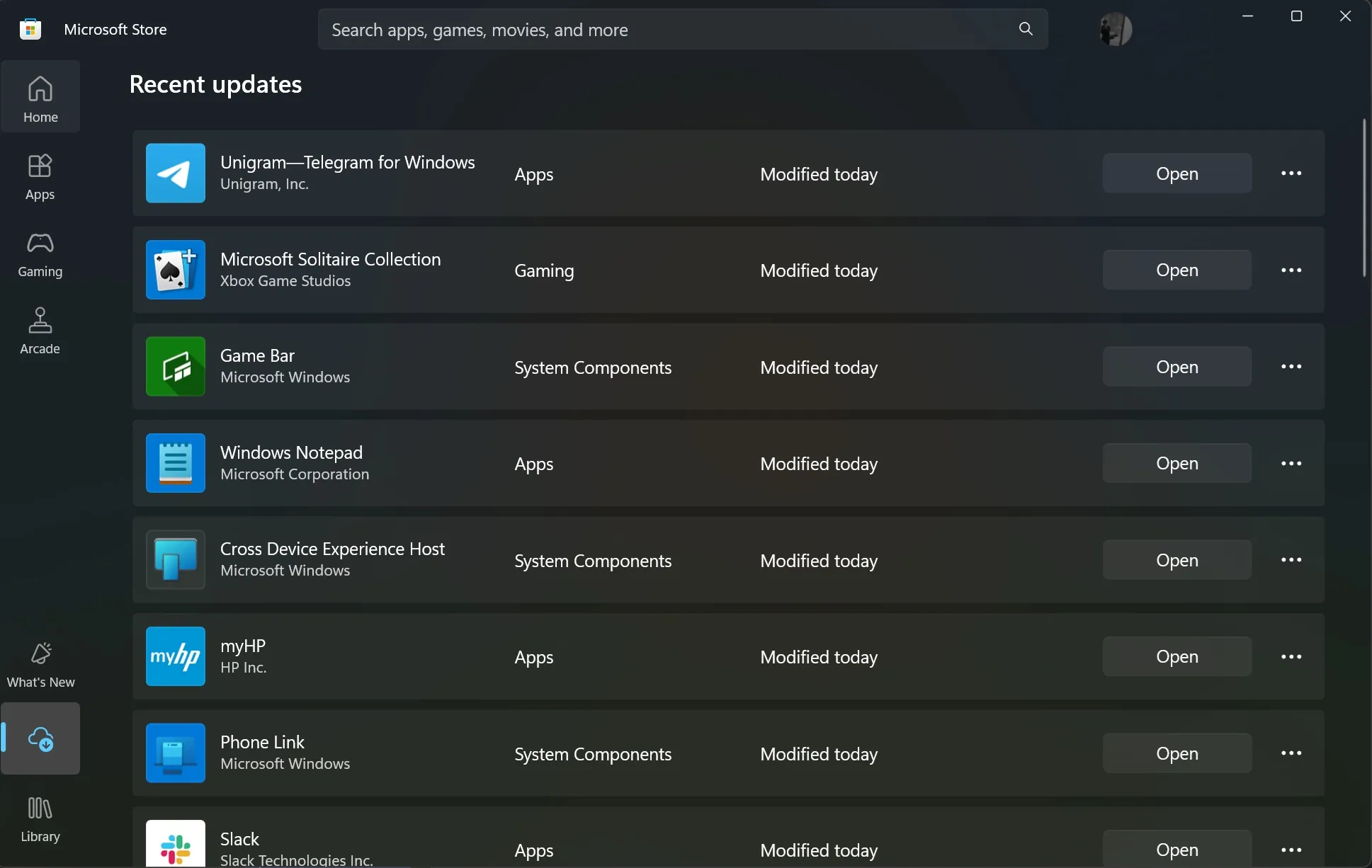 Página de downloads da Microsoft Store