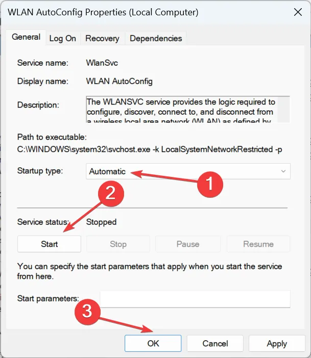 Servicio de configuración automática de WLAN tipo inicio automático