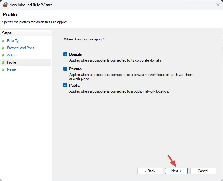 Choose the network profile