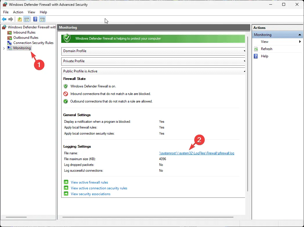 Monitoring logging settings