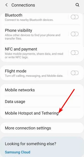 Impostazioni hotspot mobile e tethering