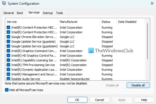 msconfig per la risoluzione dei problemi in avvio pulito