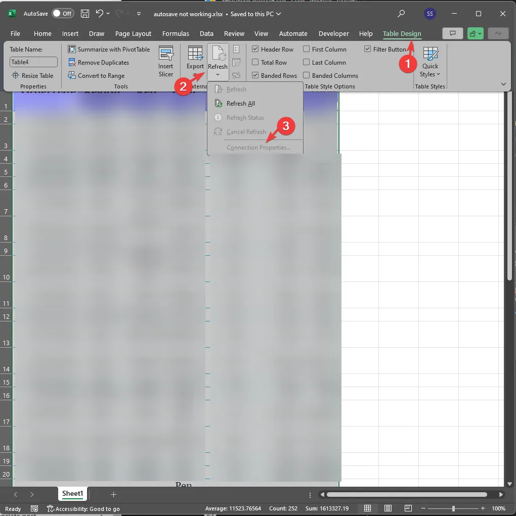 接続プロパティ - Excel の自動保存が機能しない