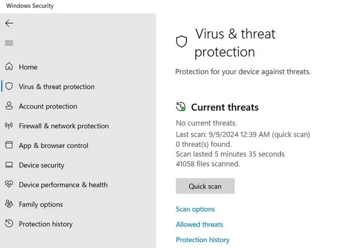 Protezione da virus e minacce nella sicurezza di Windows.