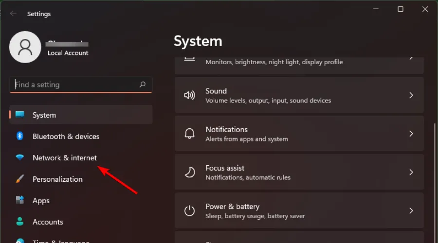 Network and internet settings