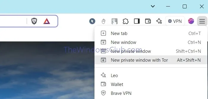 Nueva ventana privada con el navegador Tor Brave