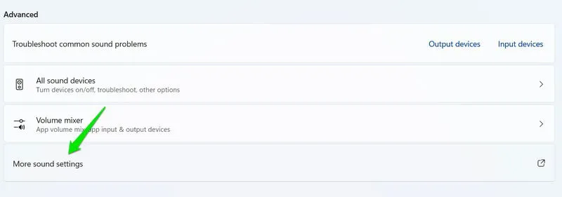 More sound settings link in Windows Settings