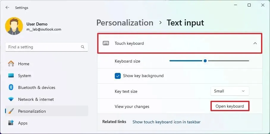 Tastaturoption öffnen