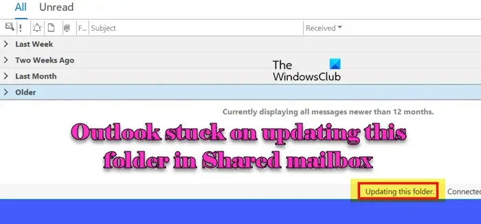 Outlook se bloquea al actualizar esta carpeta en el buzón compartido