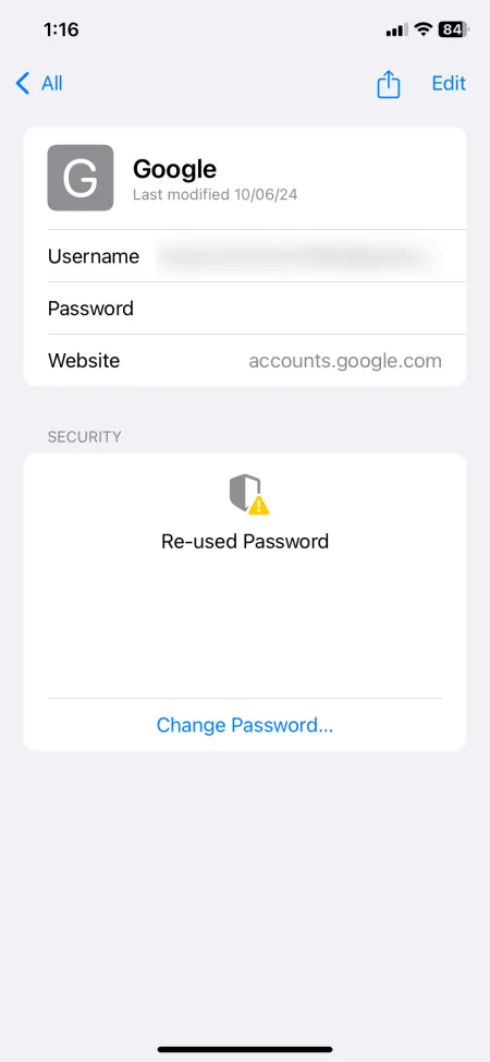 Re-used password indication