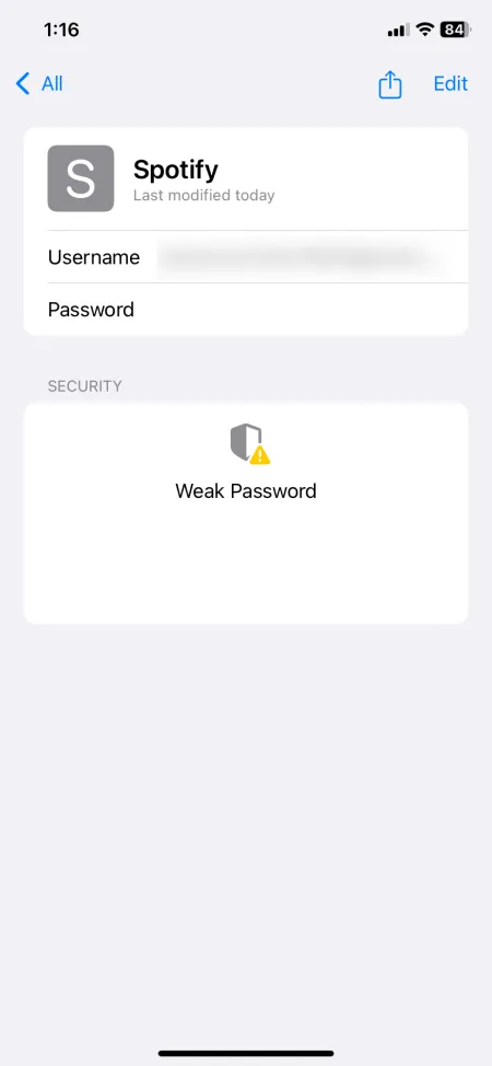 Weak password indication